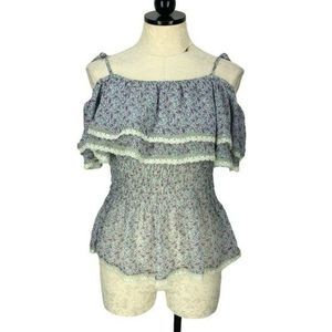 Cecico Women's Floral Off Cold Shoulder Peplum Sheer Blouse‎ Size Medium M